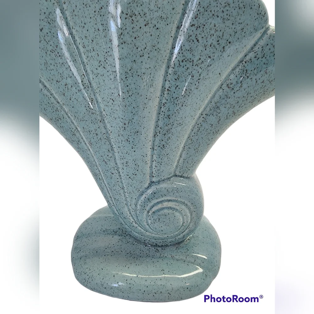 Vintage Red Wing Teal Blue Ceramic Fan Shell Vase